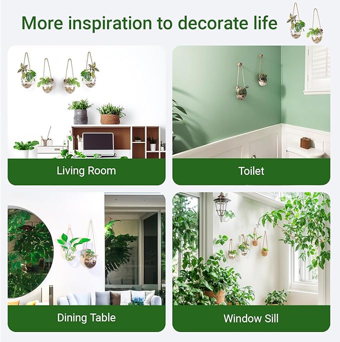 Wall Hanging Glass Planter Air Planter Terrarium Vase Propagation Stations for Hydroponic Plants, Succulent Moss Tillandsias Air Plants Globe,Home Office Garden Decor, Set of 2