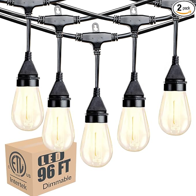 Lightdot 96FT (2x48FT) Outdoor Led Patio Lights,Led String Lights with Shatterproof Edison Vitage Bulbs, Commercial Grade Hanging Light for Patio Cafe Bistro Backyard