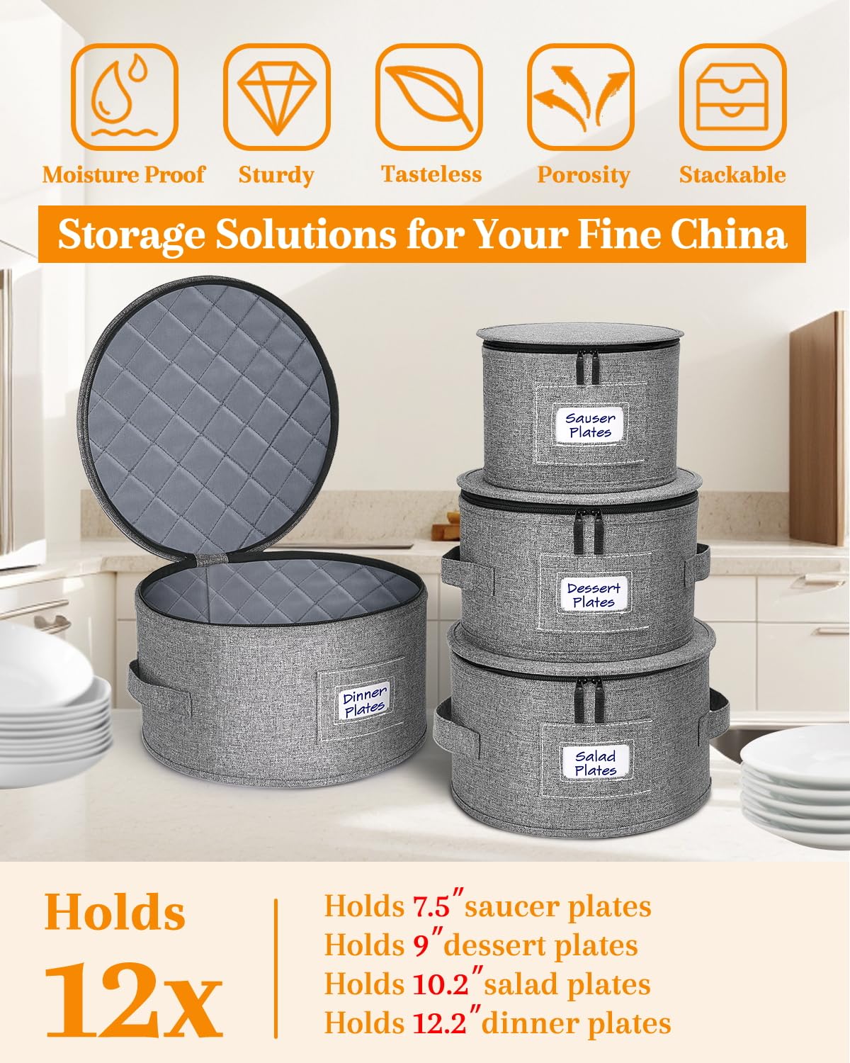 punemi China Storage Containers, 4-Set Hard Shell Dish Storage for Moving