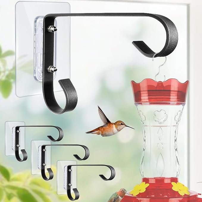Bird Feeder Hanger Window Mount: Metal Hanging Bird Feeder 6Inch - Geometric Window Hummingbird Feeder - for Outside Decorative - 4pcs