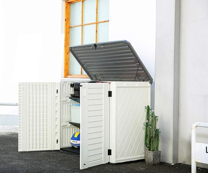 HOMSPARK Storage Shed Weather Resistance, Multi-Purpose Outdoor Storage Cabinet for Backyards and Patios, 26 Cu.ft Capacity Horizontal Storage Shed for Bike, Lawnmower, Trash Cans, Patio Accessories