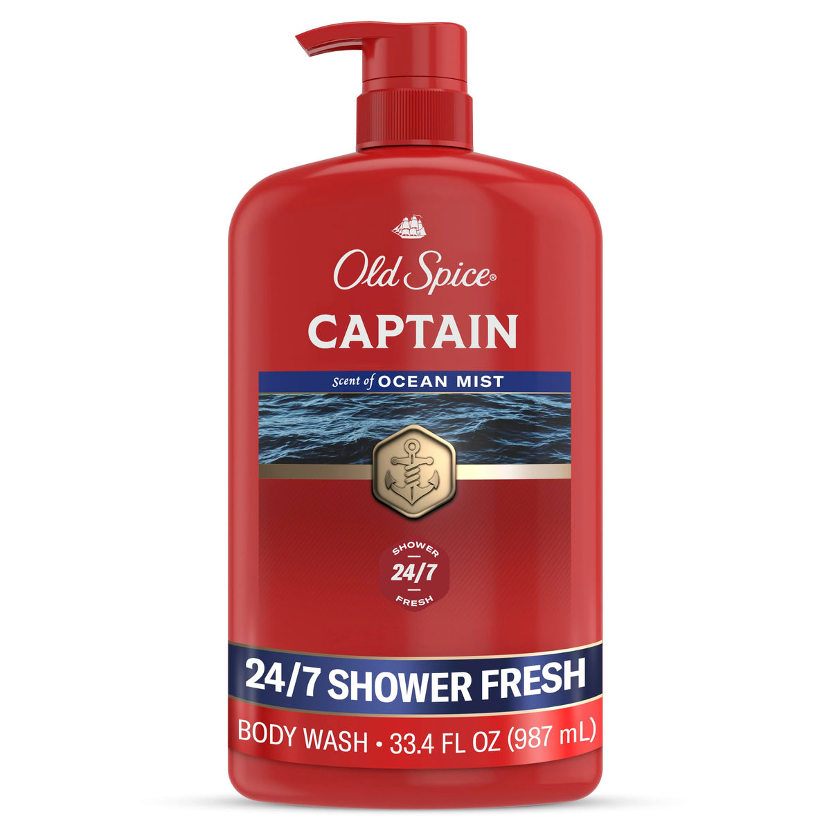 Old Spice Refreshing Body Wash for Men, 3X Defense, 24/7 Shower Fresh with Long Lasting Scent, Red Collection, Captain with Bergamot Scent, 33.4 oz