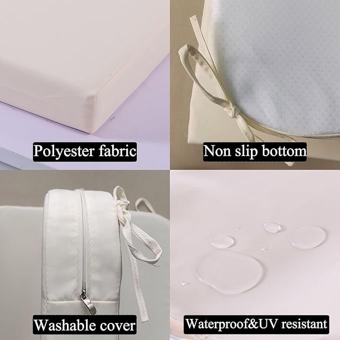 17 x 17 Inch Outdoor Seat Cushions for Patio Furniture with Non Slip and Ties Waterproof & UV Resistant Round Corner Outdoor Chair Cushions Replacement Set of 2, Beige