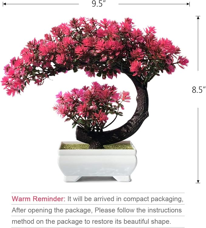 Small Artificial Plants Greenery Desktop Bonsai - Magenta Fake Plants for Home Decor Indoor Bookshelf Office Desk Bathroom Room Decor, Tall 8.5"