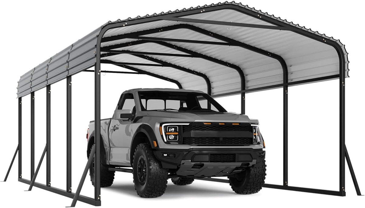 12' x 20' x 8.5' Heavy Duty Metal Carport with Galvanized Steel Roof, Steel Carport Kits Outdoor with Metal Roof, Galvanized Car Shelter for Tractors, Pickup, Boat, Car