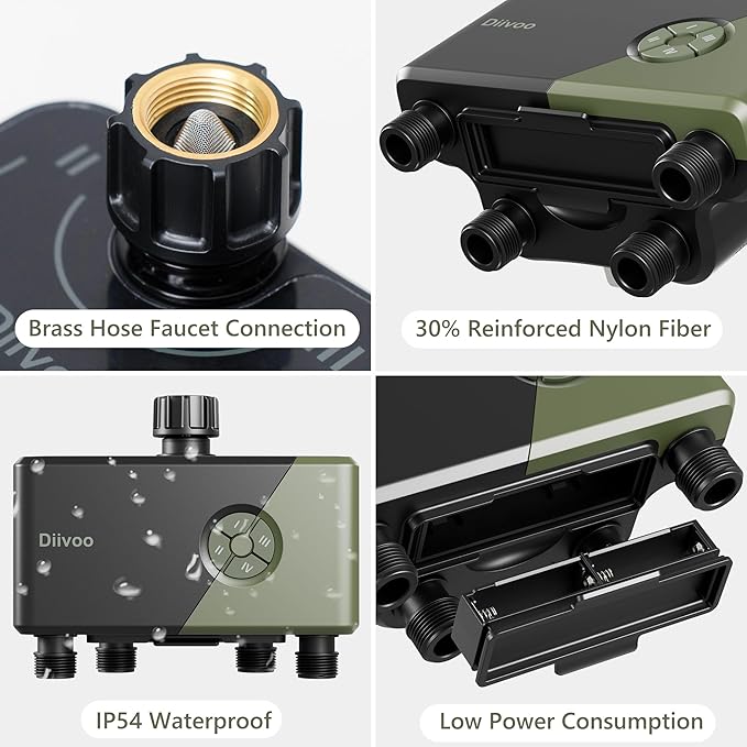 Diivoo WiFi Water Timer 4 Outlets, Smart Sprinkler/Hose/Tap Timer Compatible with Alexa & 24 Irrigation Plans & Rain Delay, Garden Watering Systems Controller with 2 Watering Modes for Lawn Yard
