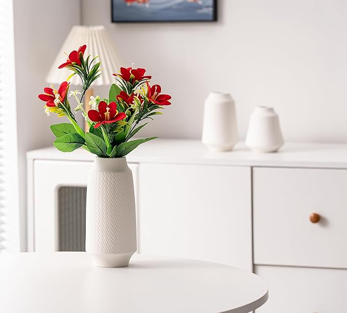 Ceramic Vase Set of 3, Modern Multicolor Pattern Flower Vases for Home Decor, Office, Centerpieces, Boho Farmhouse Style (White)