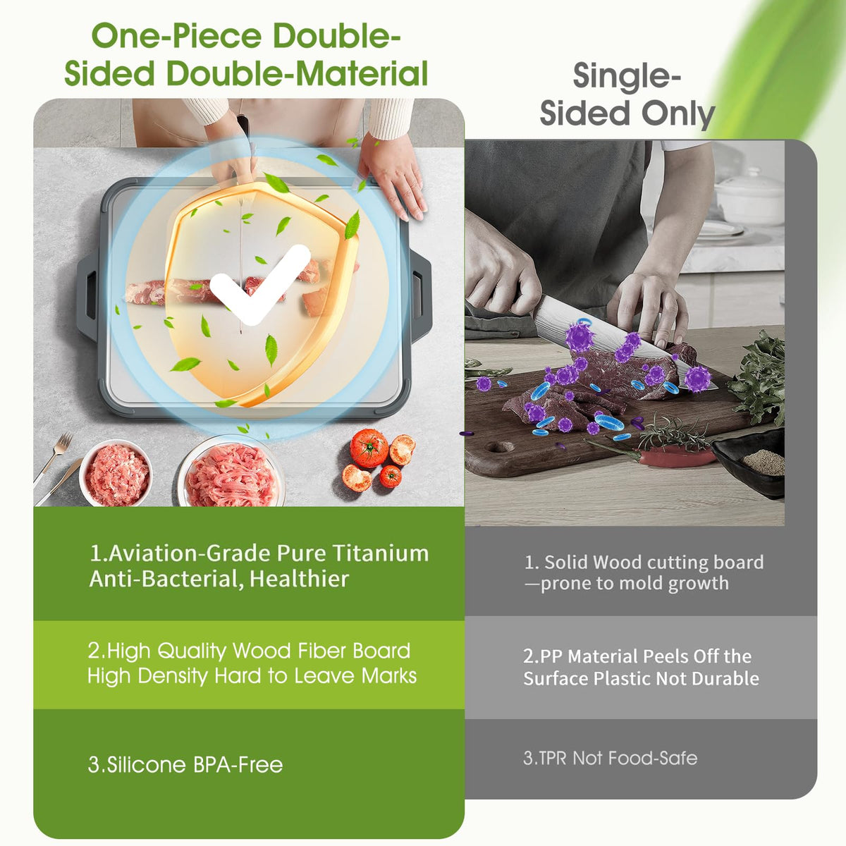 Titanium Cutting Board for Kitchen, Double Sided Pure Titanium & Wood Fiber
