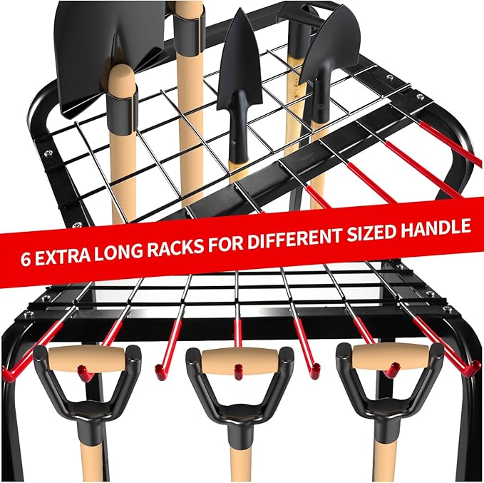 Trieez Garden Tool Organizer for Garage, Yard Tool Organizer with Hooks for Garage Organization and Storage - Sturdy Yard Tool Holder, Tool Rack for Shed, Outdoor, Tool Stand