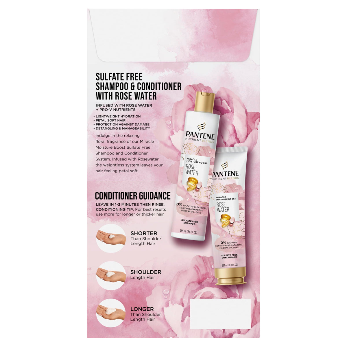 Pantene Nutrient Blends Miracle Moisture Boost Rose Water Shampoo & Conditioner Dual Pack for Dry Hair, Sulfate Free