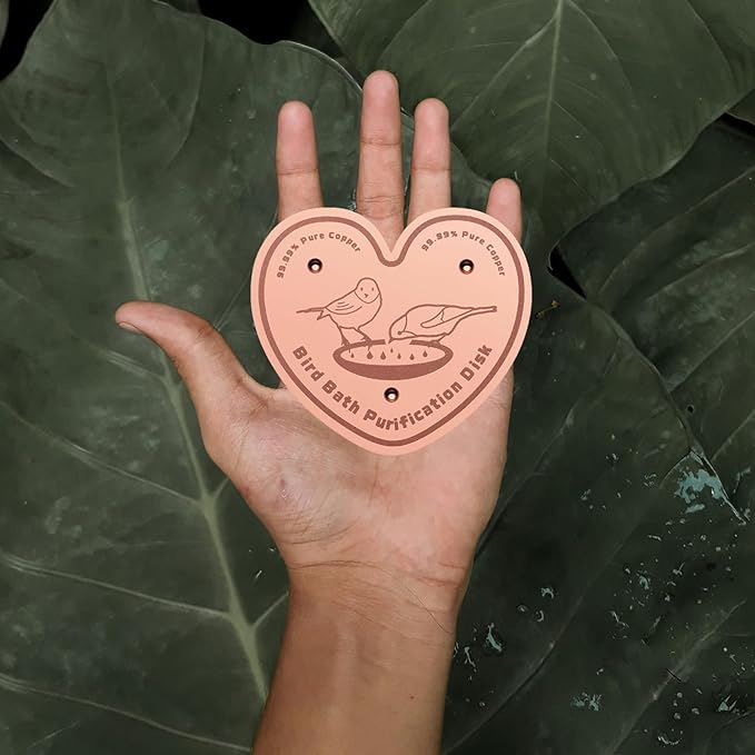 3-Pack 99.99% Pure Copper Bird Bath Purification Disk,Copper Disc with Stable Triple-Point Support,Fits All Outdoor Bird Baths(Heart-Shaped)
