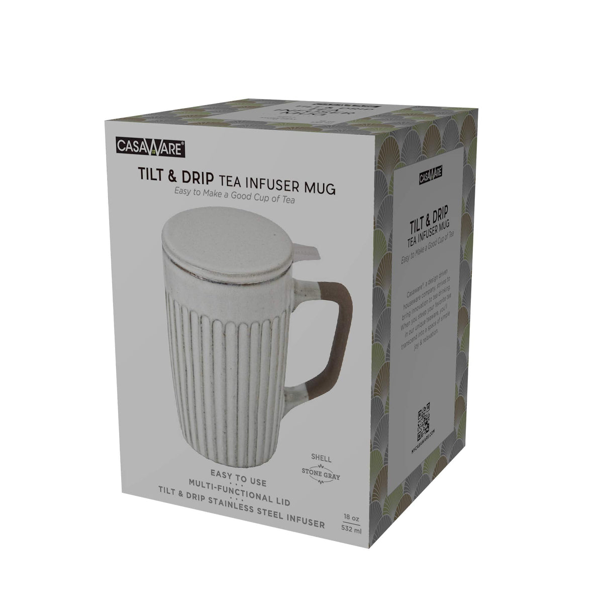 casaWare Shell 18-Ounce Tilt & Drip Tea Infuser Mug (Stone Gray)