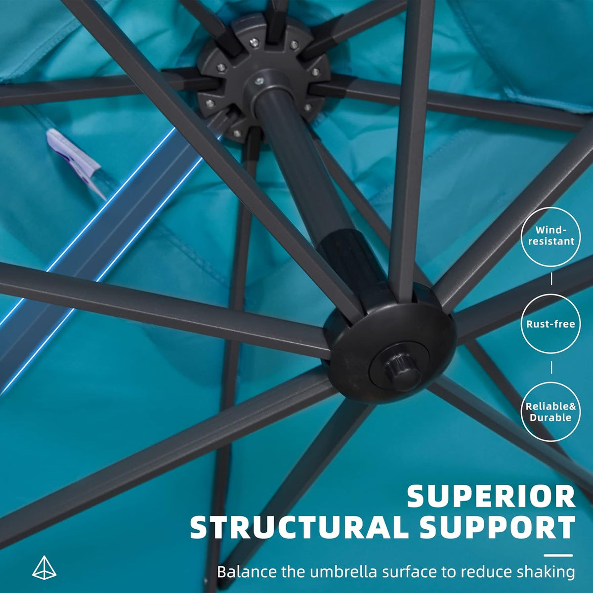 PURPLE LEAF 10 Feet Patio Umbrella Outdoor Cantilever Square Umbrella Aluminum Offset Umbrella with 360-degree Rotation for Garden Deck Pool Patio Turquoise Blue