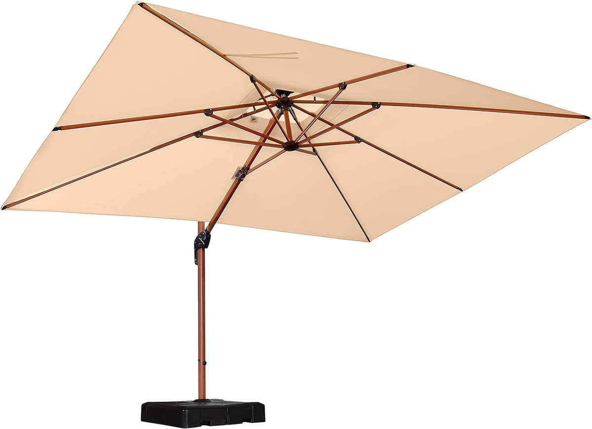 PURPLE LEAF 9' X 12' Double Top Deluxe Wood Pattern Rectangle Patio Umbrella Offset Hanging Umbrella Outdoor Market Umbrella Garden Umbrella, Beige