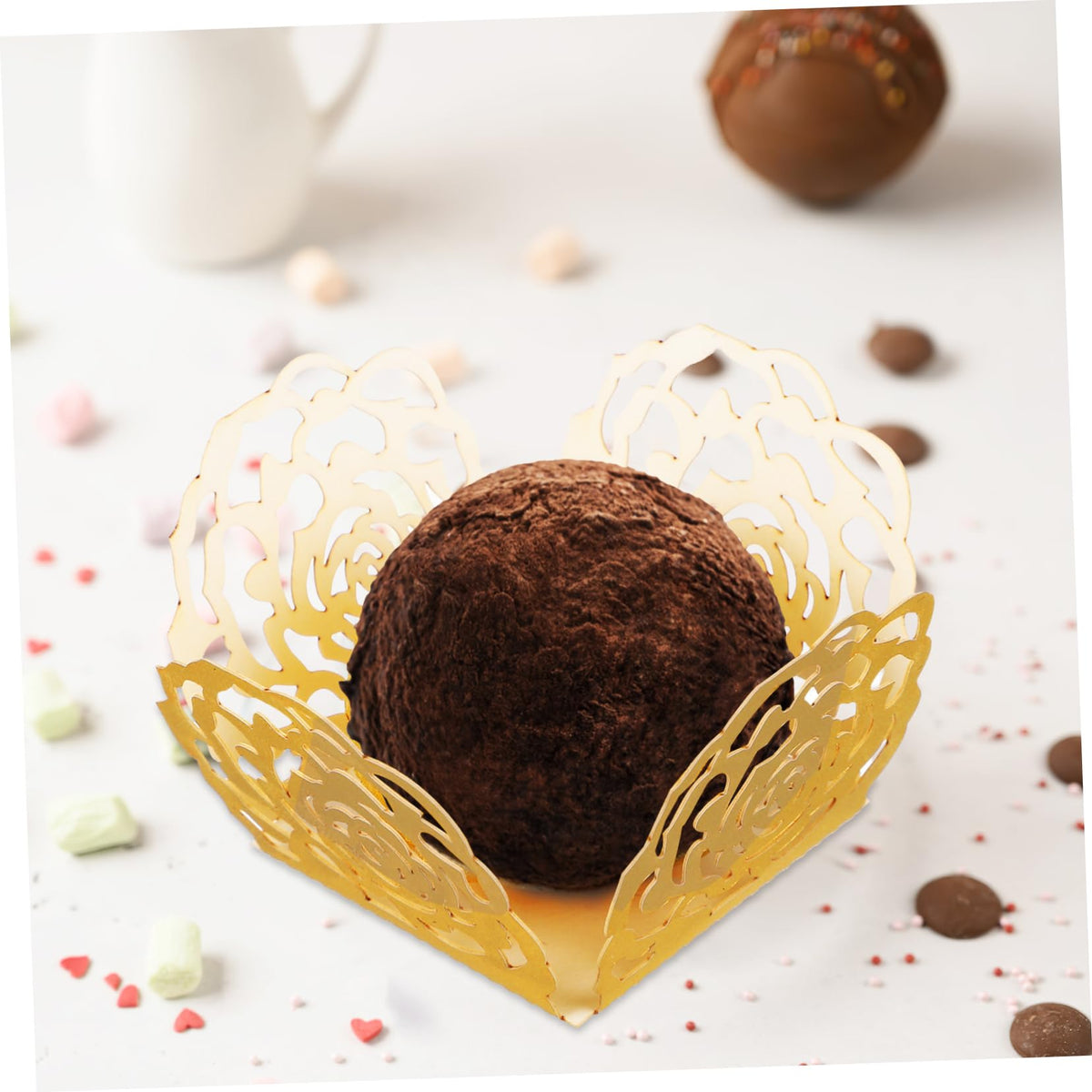Mobestech 100Pcs Chocolate Truffle Wrappers Hollow Rose Flower Dessert Cups for Wedding Party Decoration and Reflective Chocolate Liners