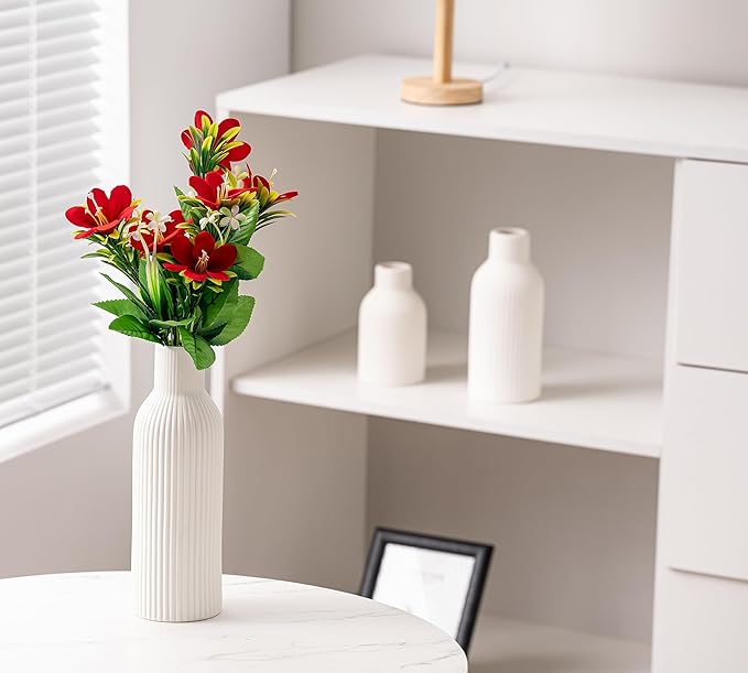 Ceramic Vase Set of 3, Flower Vases for Spring Room Decor, Kitchen Farmhouse, Modern Boho Style(White)