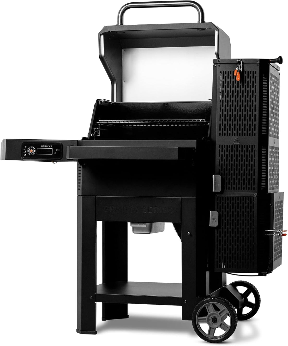 Masterbuilt® Gravity Series® 600 Digital Charcoal Grill and Smoker,WiFi Technology, GravityFed™ Charcoal Hopper, 600 Cooking Sq. Inches, Reversible Smoke&Sear Cast Iron Grates, Black, Model MB20041023