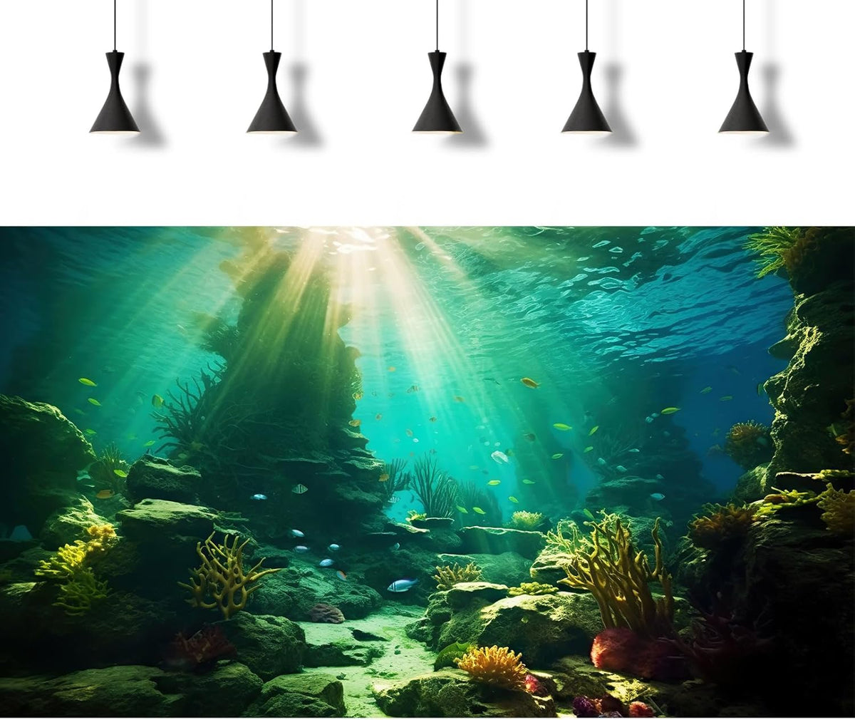 Ocean Floor Fish Tank Background Under The Sea Coral Reef Aquarium Background Tropical Fish Terrarium Backgrounds Underwater Rock Cave Sunray Fish Tank Backgrounds Decorations 48x18in