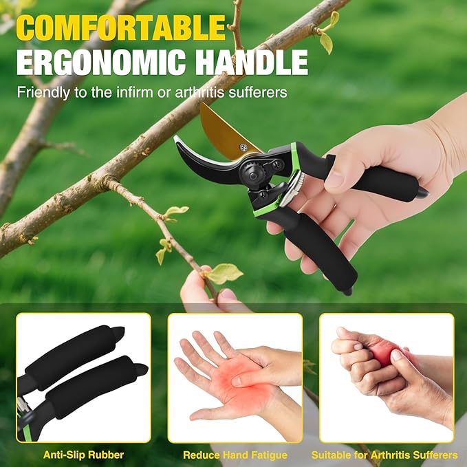 Yesker Pruning Shears for Gardening 8.5" Professional Bypass Garden Scissors Yard Clippers with Sharp SK5 Steel Blade Heavy Duty Hand Pruners for Branch Flower Plant Trimming Cutting Gardening Tools