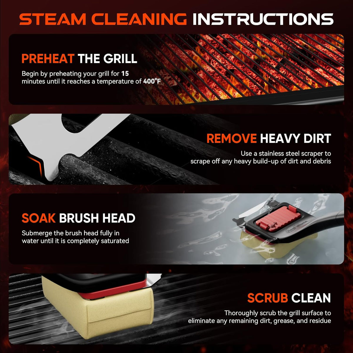 Grill Brush Bristle-Free Steam Cleaning, BBQ Brush Replaceable Heat-Resistant Kevlar Head with Grill Scraper Safe Barbecue Grill Cleaner