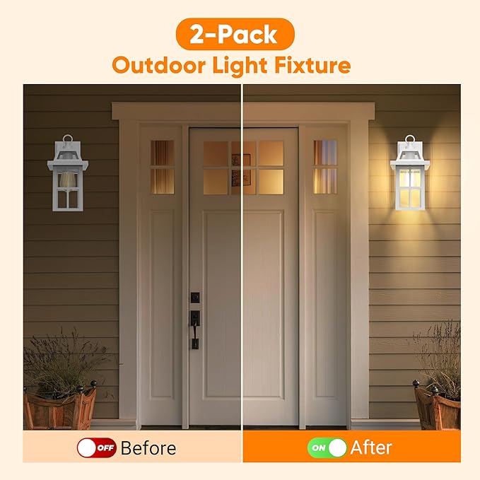 WIHTU Outdoor Light Fixture, White Porch Lights with Glass Shade, Waterproof Wall Sconce Light, Fixtures Exterior Wall Lighting, Aluminum Anti-Rust Front Door Lanterns