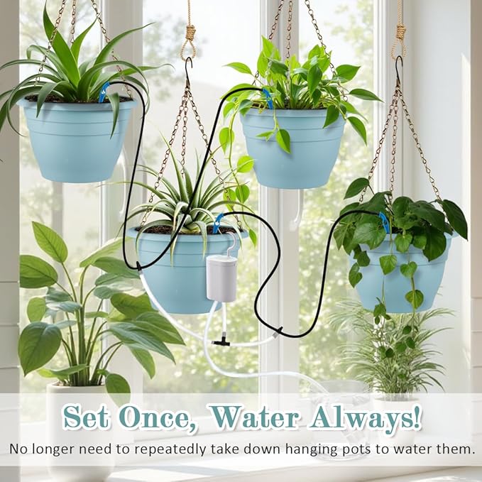 Hanging Planters 10 Inch, 4 Pcs Flower Pots Automatic Watering System Set, Self Watering Hanging Basket with Drainage Hole for Indoor Outdoor Plants, Decor, Blue