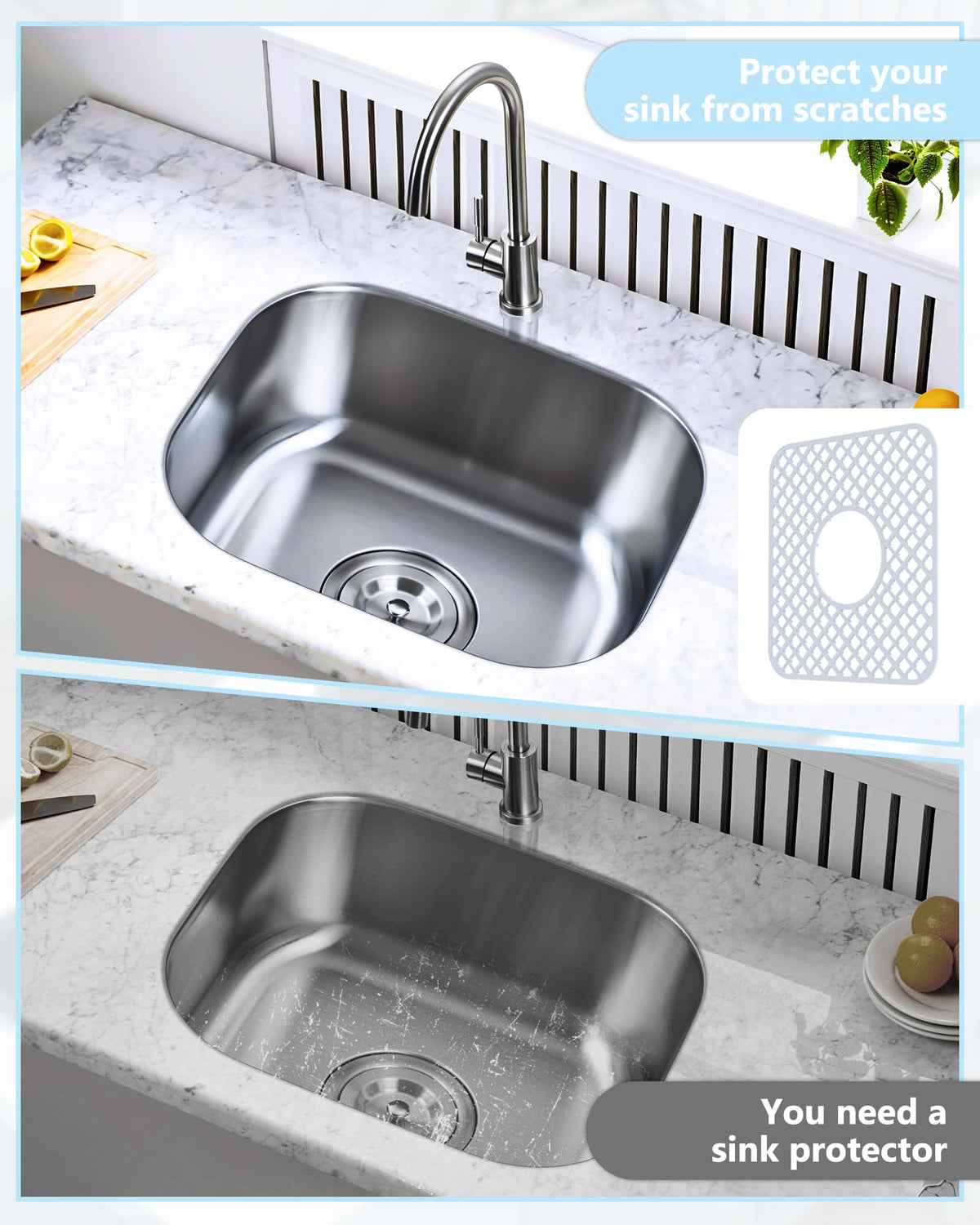 Behok 2 Pack Silicone Kitchen Sink Protector Mat, Trellis 12 x 11" White
