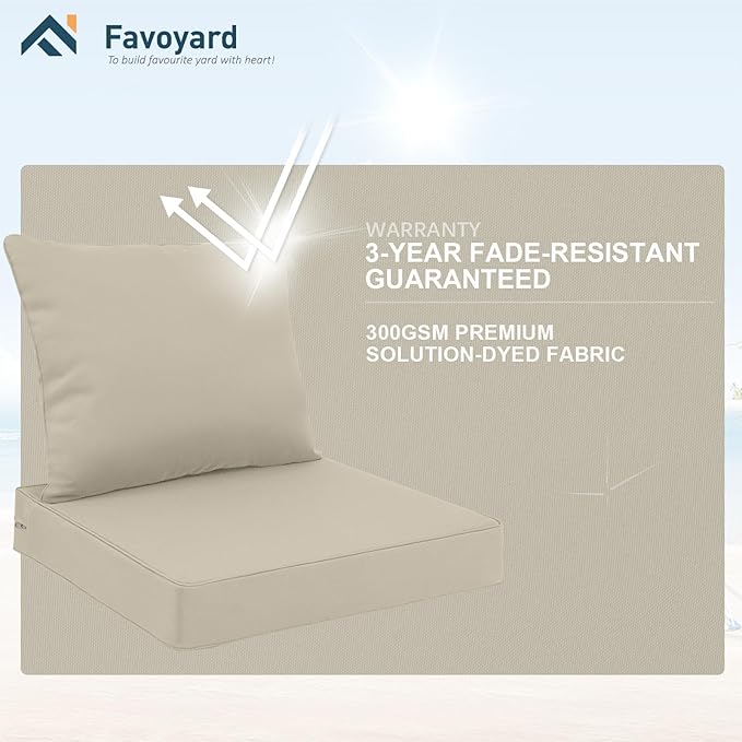 Favoyard Outdoor Seat Cushion Set 19 x 19 Inch Waterproof & Fade Resistant Patio Furniture Cushions with Removable Cover Deep Seat & Back Cushion with Handle and Adjustable Straps for Chair Sofa Couch