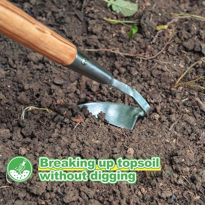 Berry&Bird Japanese Weeding Sickle, Versatile Long Handle Weeding Tool Garden Hoe for Effective Weeding, Cultivating, Soil Loosening & Digging