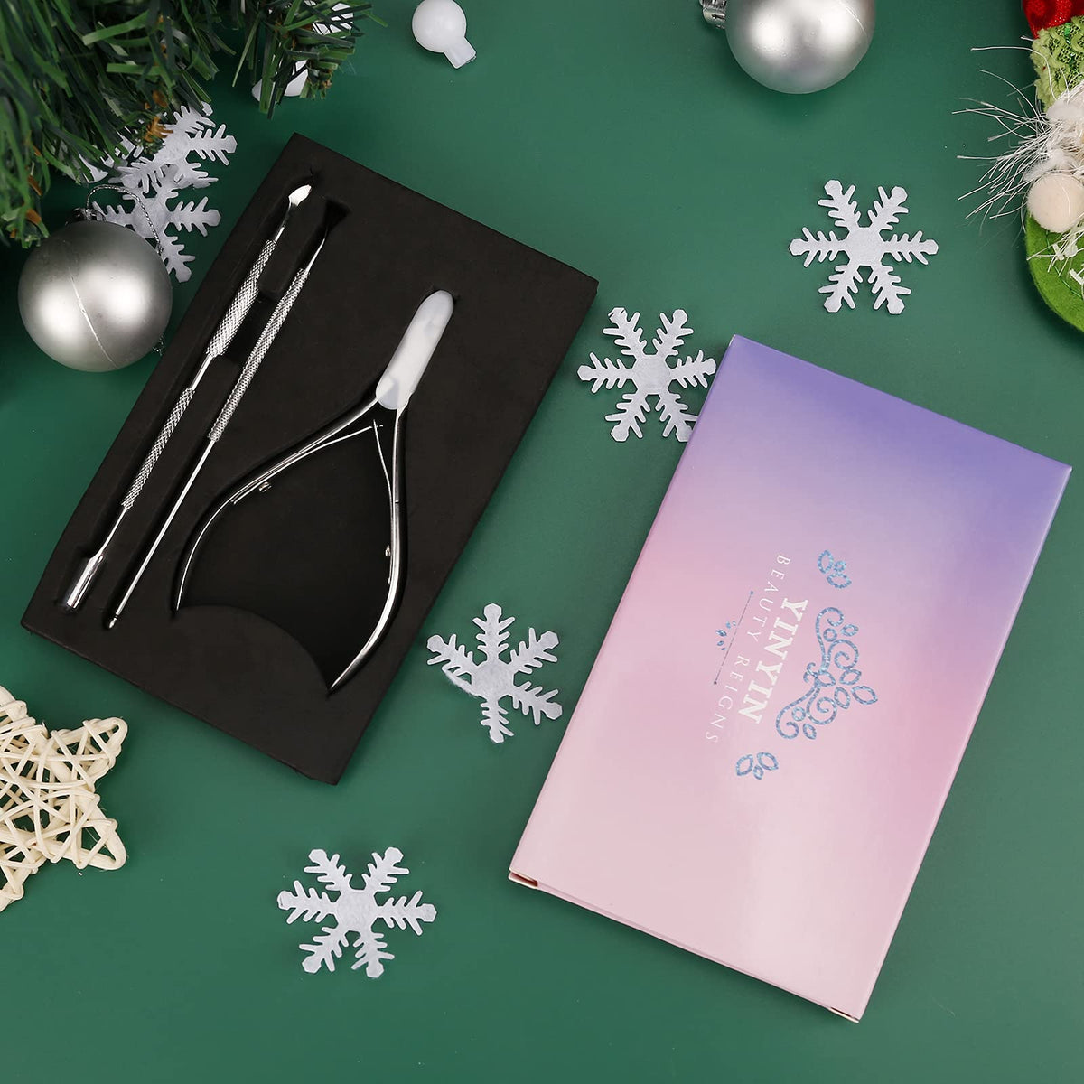 YINYIN Cuticle Trimmer with Pusher and Cutter,Silver