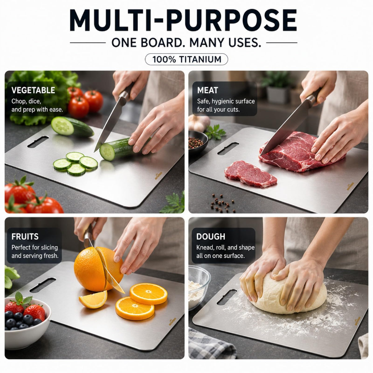 Titanium Cutting Board with Peeler, Knife Sharpener & Hooks,100% Double-Sided Titanium Cutting Boards for Kitchen, Dishwasher Safe Non-Toxic Chopping Boards for Meat & Fruits, Size13" x 9.0"