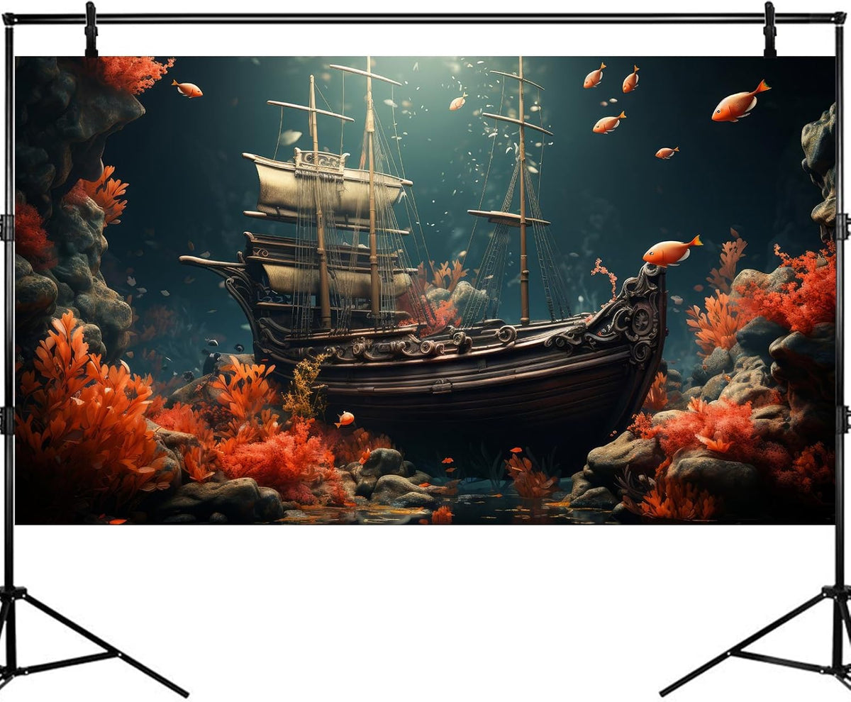 Pirate Shipwreck Aquarium Background Under The Sea Coral Reefs Fish Tank Background Underwater Sunken Ship Landscape Terrarium Background Tropical Sea Marine Life Aquarium Tank Background 30x18in