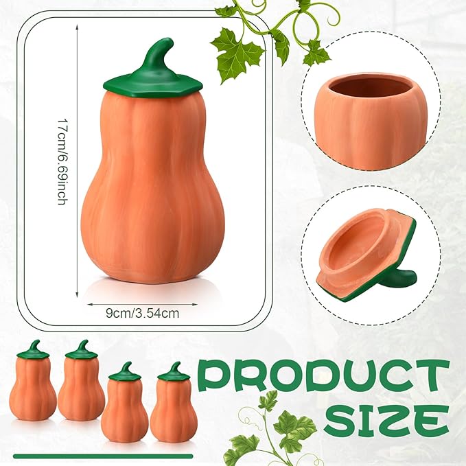 4 Pcs 24oz Terracotta Watering Spikes Self Watering Planter Insert Terracotta Stakes Olla Pot for Outdoor Indoor Garden Plants, Easy to Refill(Pumpkin)