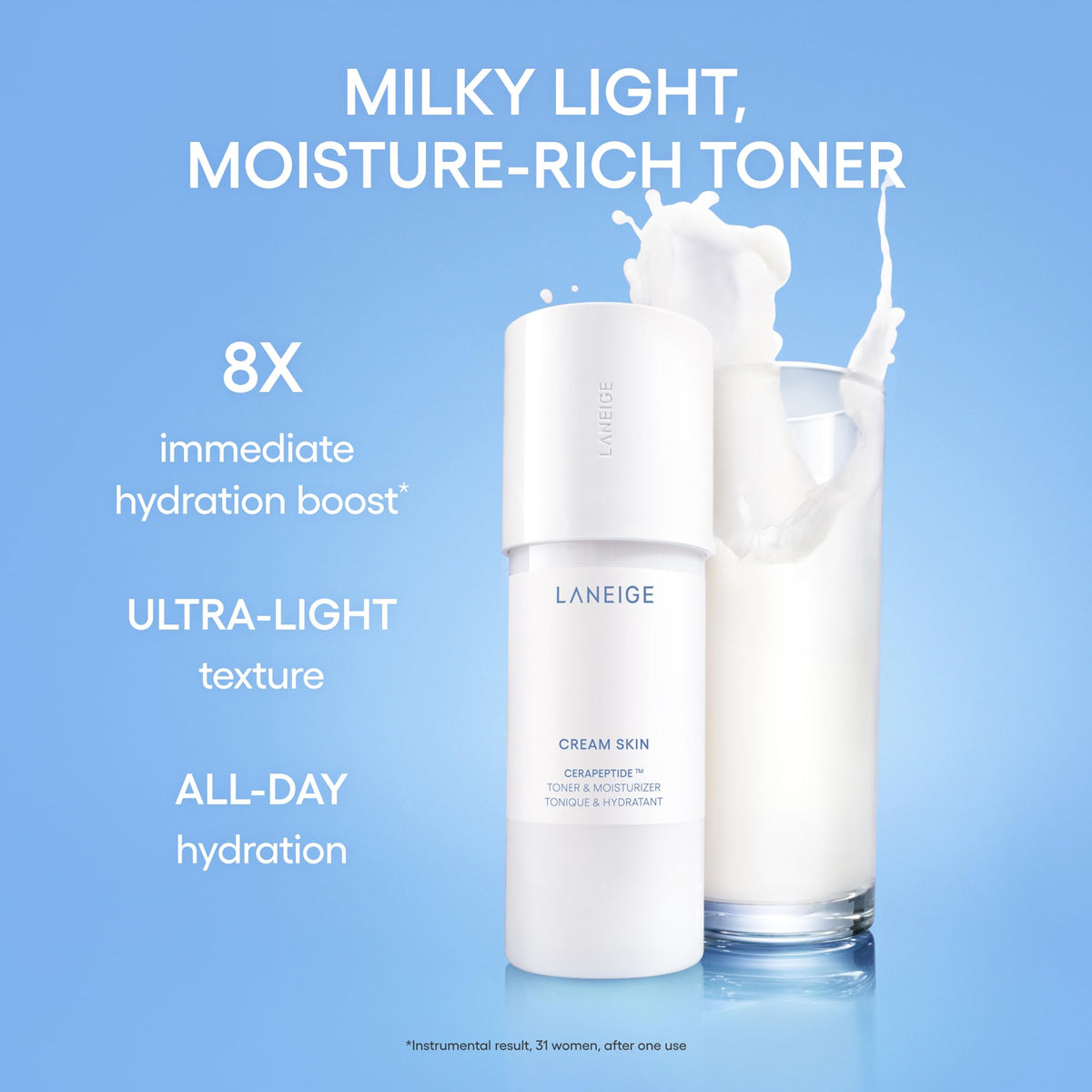LANEIGE Cream Skin Face Hydrating Milky Toner: Lightweight Refillable Korean Toner & Moisturizer with Ceramides & Peptides for Soothing Hydration & Barrier Support | Korean Skin Care, 170 ml