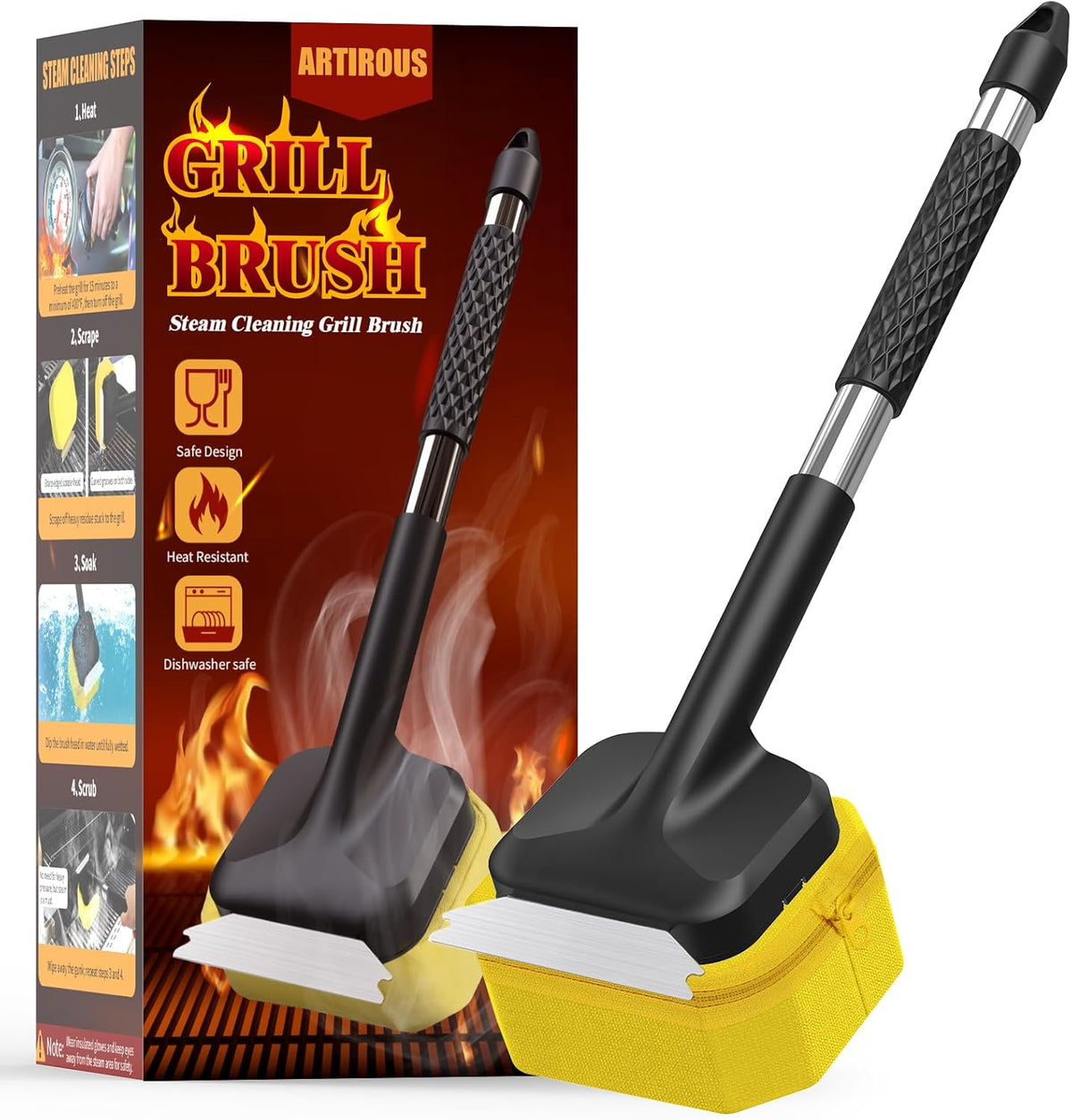 Bristle-Free Steam Cleaning Grill Brush, Safe for All Grill Griddle, Heat-Resistant Head, BBQ Grilling Gift for Men