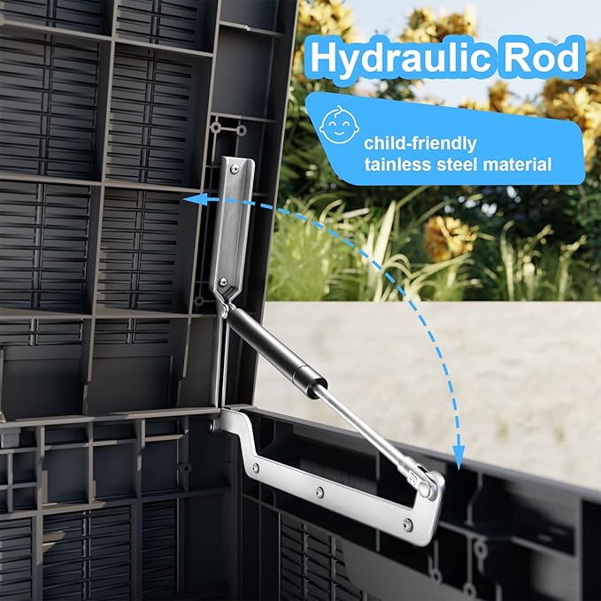 100 Gallon Deck Box,Resin Outdoor Storage Box with Lockable for Patio Furniture, Pool Accessories, Garden Tools Waterproof Outside Storage Box, Black