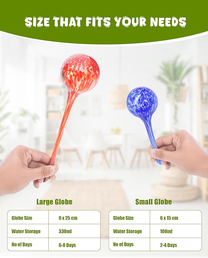 Iridescent Self Watering Globes, Glass Rainbow Plant Watering Globes, Self Watering Planter Insert, Automatic Plant Waterer Indoor (Large-4 Pcs Multi-Color, Large)
