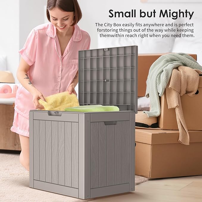 DRATO Deck Boxes, 31 Gallon Outdoor Storage Box for Patio Cushion, Sports Equipment, Garden Tools, Waterproof and UV Resistant, Lockable (Grey)
