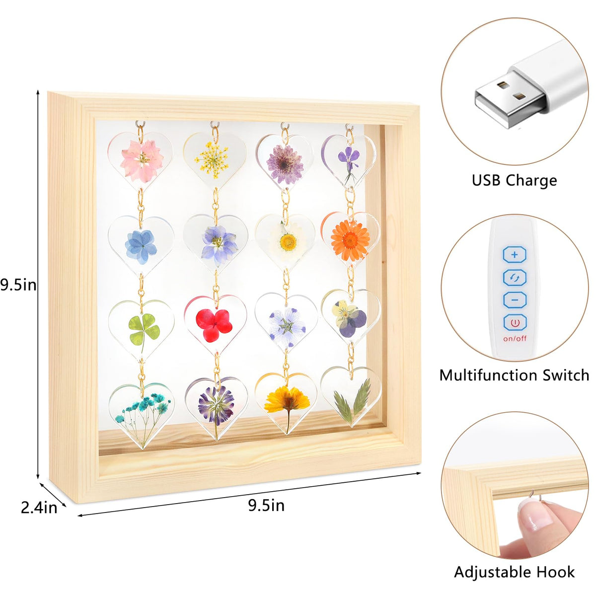 SMUK Resin Dried Flower LED Aesthetic Desk Lamp, Unique 3 Way Dimmable Natural Pressed Flower Table Lamp with Wooden Frame for Desk, Table, Nightstand, Bedroom, Living Room, Office