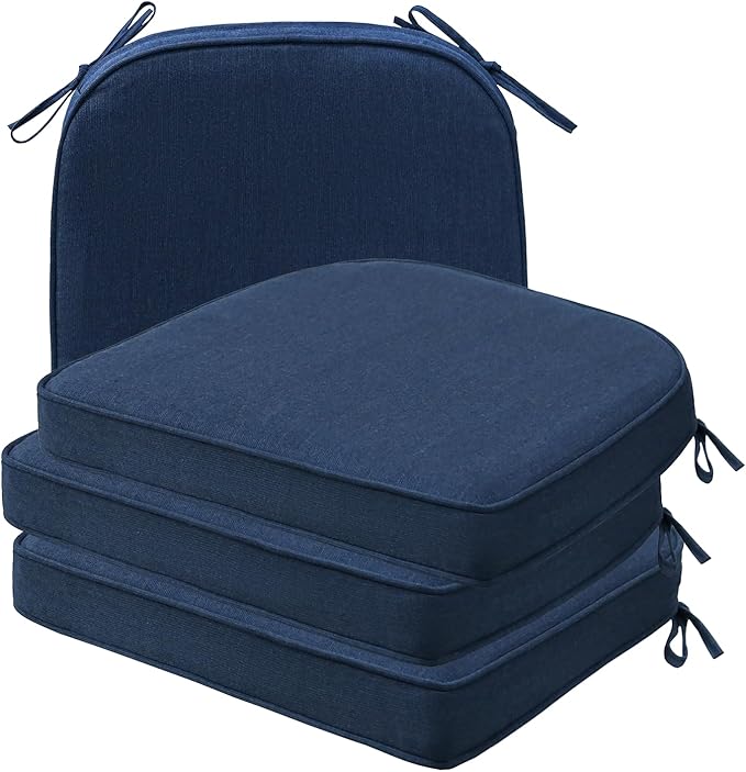 Sunbrella Round Corner Seat Cushions, 17" x 16" x 2", Set of 4, Indoor Outdoor Water Repellent Universal Chair Pads with Ties for Patio Furniture, Garden Dining Chairs, Specrtum Indigo