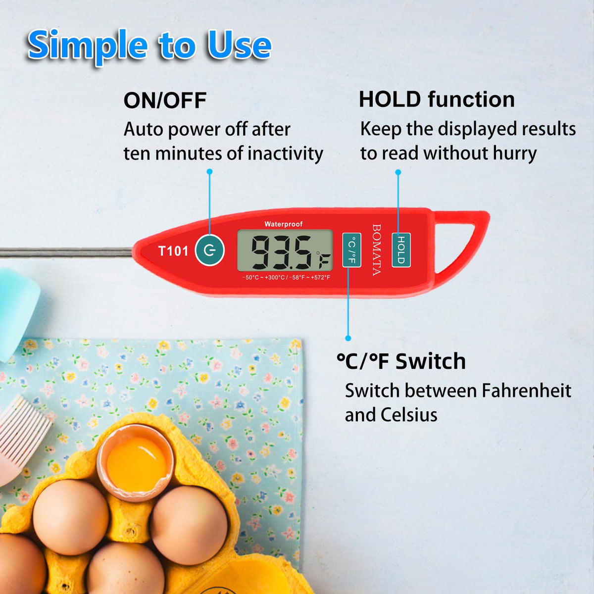 BOMATA 2 Pack Waterproof IPX7 Meat Thermometer, Food Thermometer