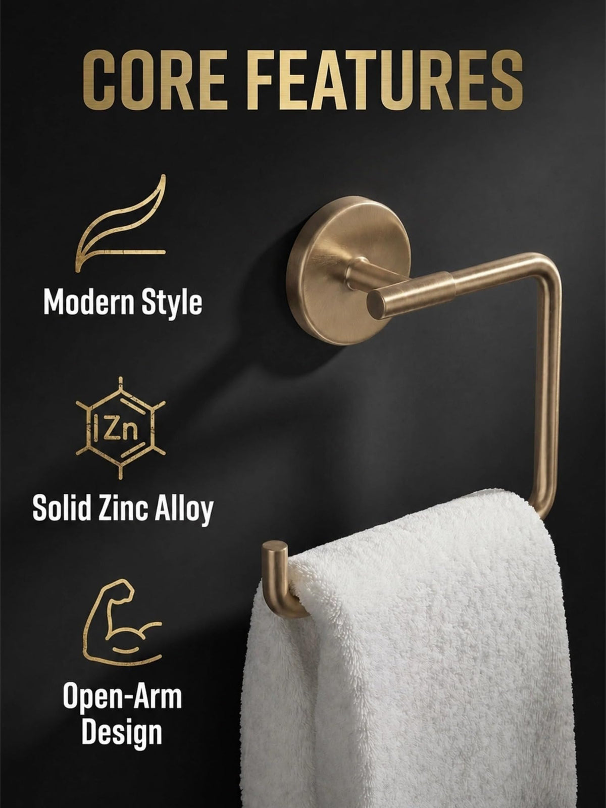 COVIXXIO Hand Towel Holder Champagne Bronze Towel Racks for Bathroom Wall Square Towel Ring Holder for Bath Towel Hanger for Kitchen, Bathroom Accessories (Squre (Screw))