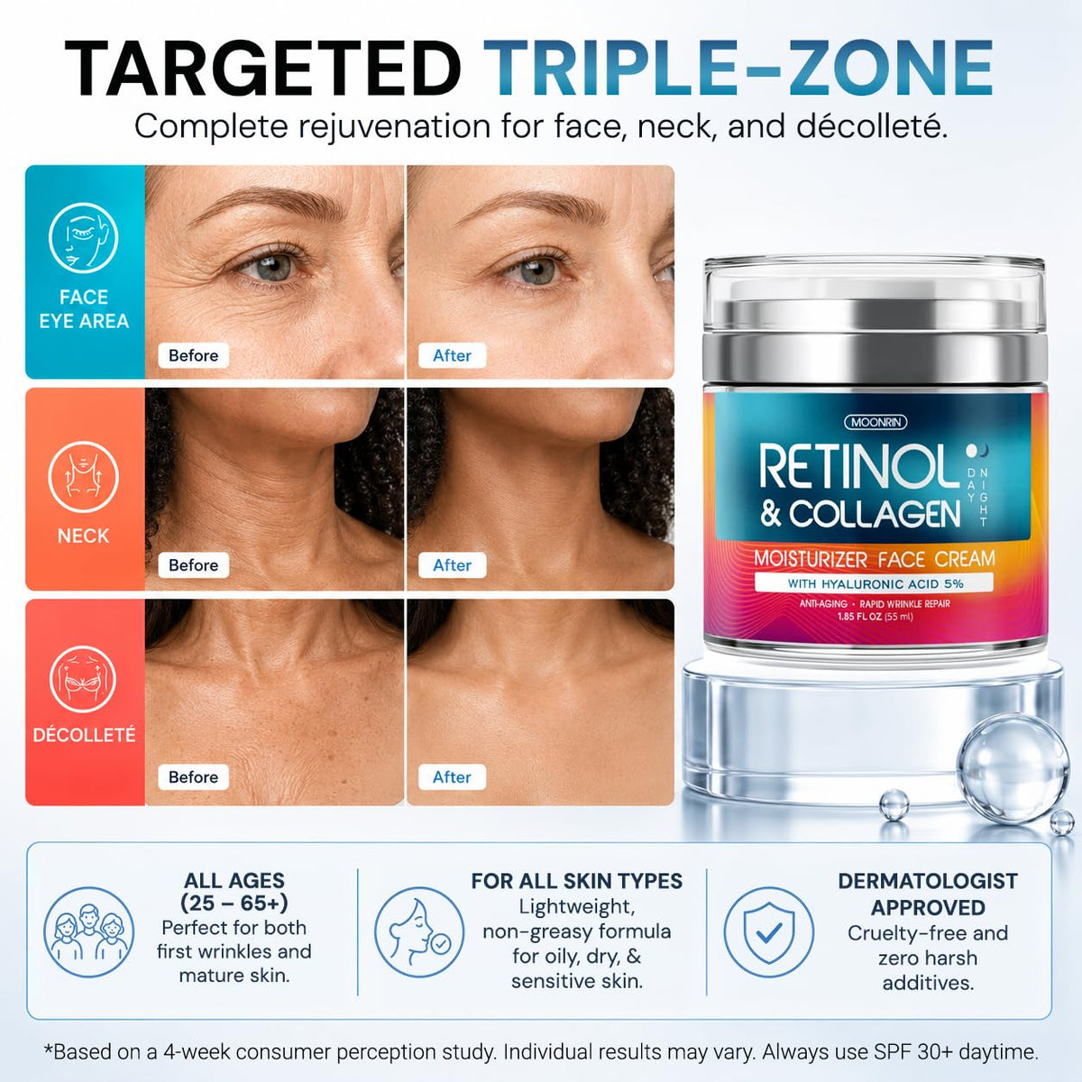 Retinol Cream for Face 2-Pack – Anti-Aging Moisturizer with Hyaluronic Acid & Collagen, Day & Night Face Cream for Wrinkles & Fine Lines, 3.7 Oz (Pack of 2)
