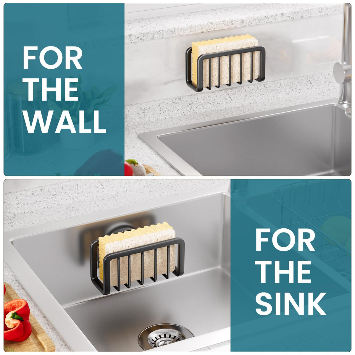 TAILI Rustproof Sponge Holder for Kitchen Sink with Suction Cup-Black