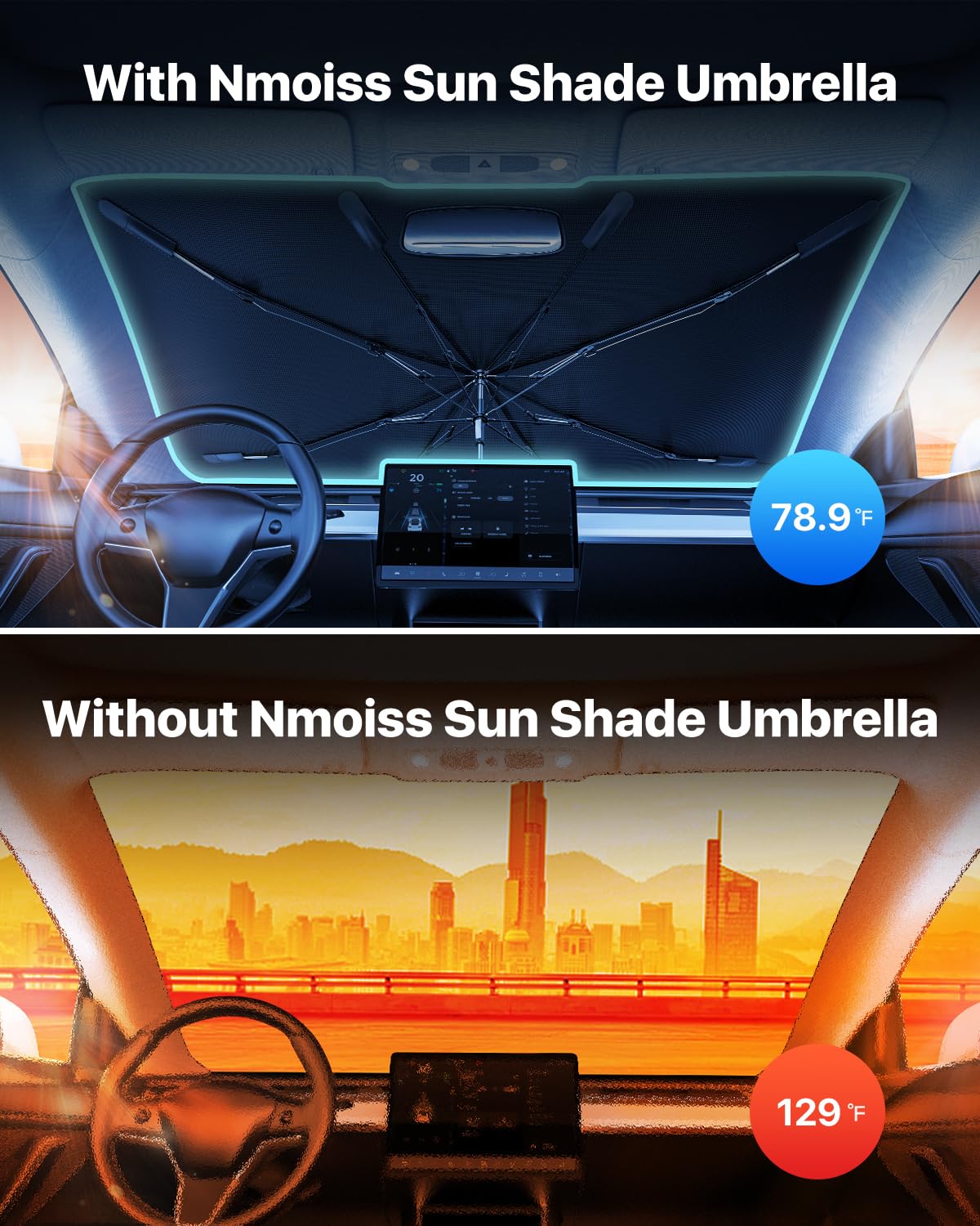 Nmoiss 2026 Windshield Sun Shade Umbrella [Vinyl Coating Heat Shield]