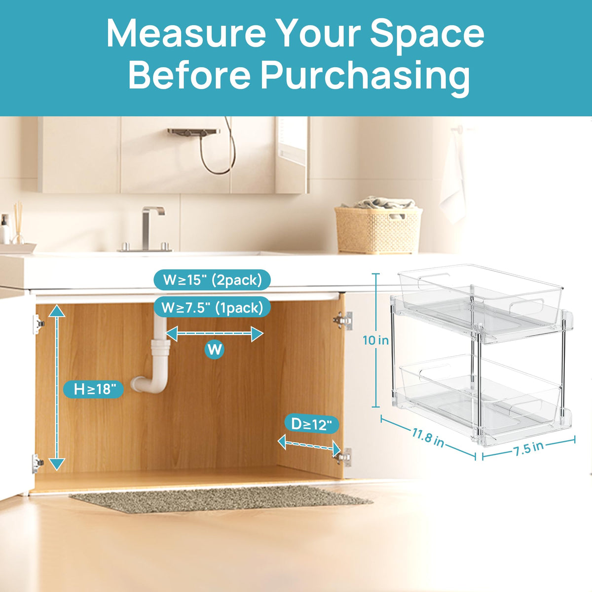 Vtopmart 4 Pack Pull Out Bathroom Under Sink Organizer (S-Standard)