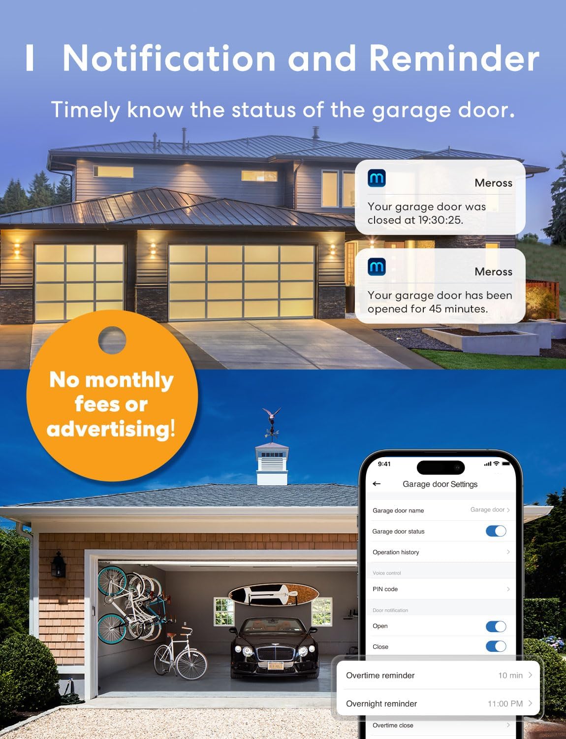 meross Smart WiFi Garage Door Opener Remote, App Control, Works with Alexa, Google Assistant and SmartThings, No Hub Needed（Non HomeKit Versions）