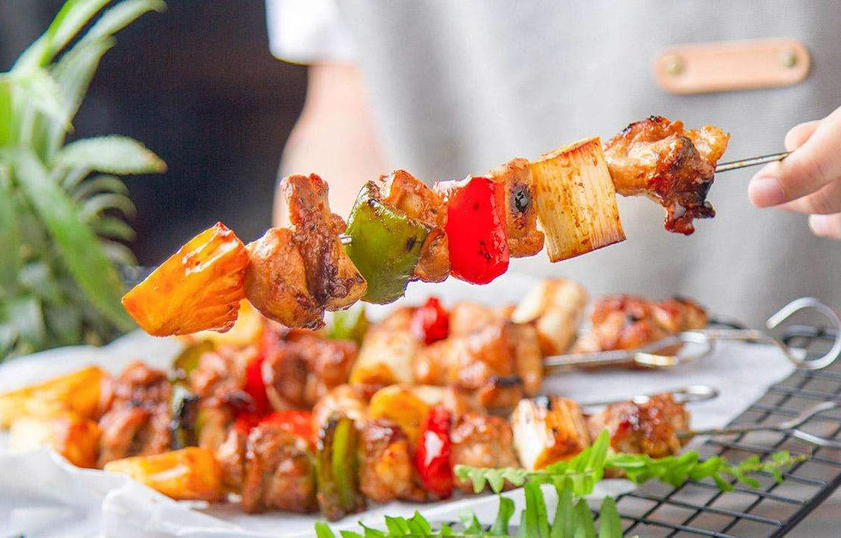 BBQ Skewers - Reusable Stainless Steel 8 Inch Skewers for Grilling Kebob Meat, Chicken, Vegetable Appetiser - Pack of 30