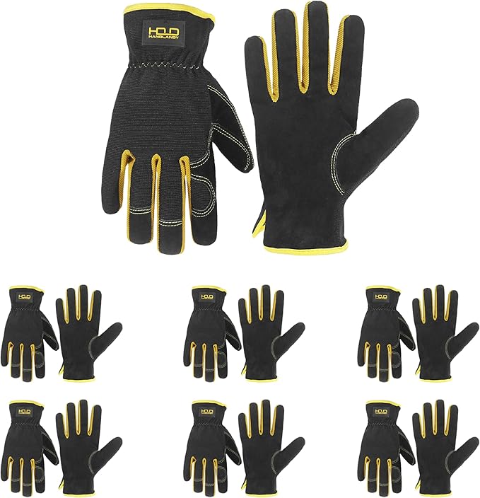 HANDLANDY Leather Work Gloves for Men & Women, Reinforced Durable Garden Gloves, Cowhide Working Glove for Gardening