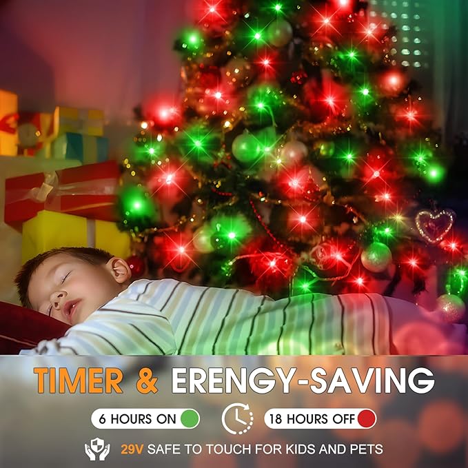 KNONEW 600FT 1500 LED Christmas String Lights Outdoor Green Wire Fairy Light 8 Modes & Timer Plug in Waterproof LED String Lights for Xmas Yard Tree Wedding Party Holiday Decorations(Red and Green)